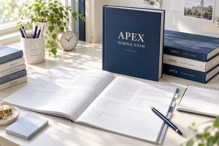 고등부 APEX 교재와 시험 연습지 콘셉트 이미지